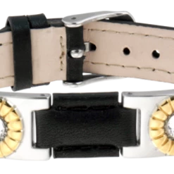 Sabona Black Leather Gem Duet Magnetic Bracelet