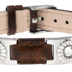 Sabona Brown Leather Gem Stainless Magnetic Bracelet