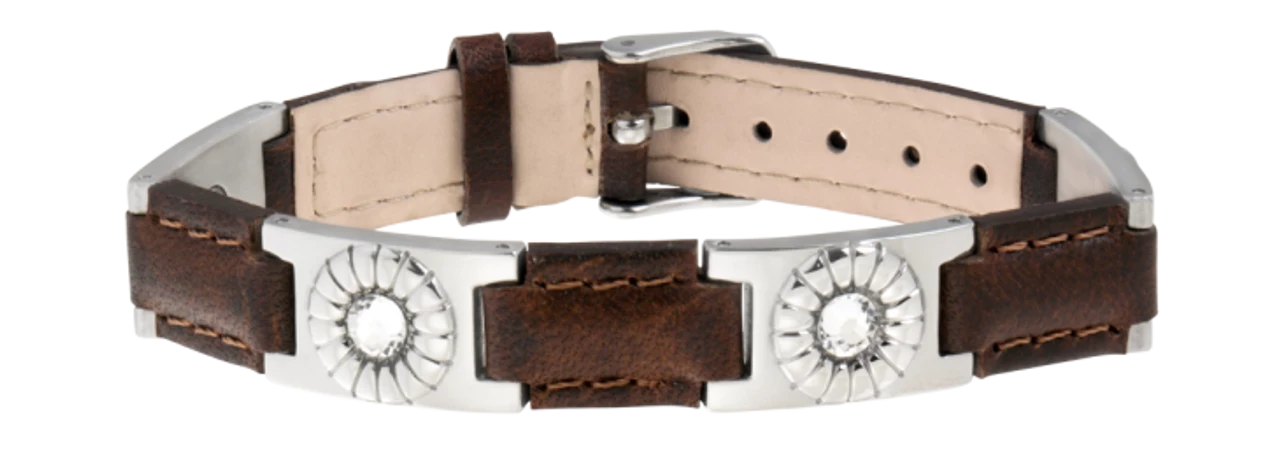 Sabona Brown Leather Gem Stainless Magnetic Bracelet 3 Sabona Brown Leather Gem Stainless Magnetic Bracelet